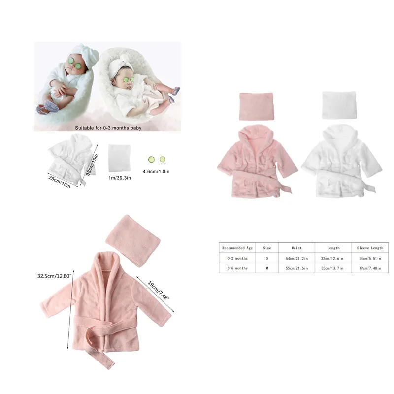 Robe à capuche avec ceinture pour bébé, peignoir, serviette de bain, ensemble de pantoufles de concombre, tenue Photo créative pour 0-3 mois