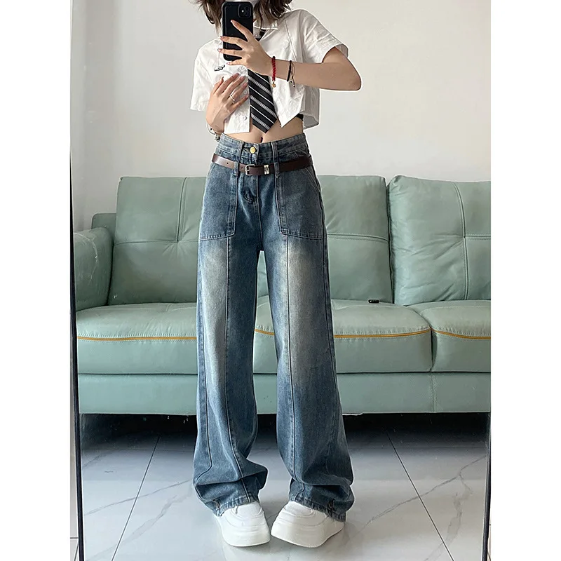 

Draped Wide-leg Jeans Female New Loose High Waist Thin Pops Pants Straight Female Fashion Y2k Pants Jeans Women