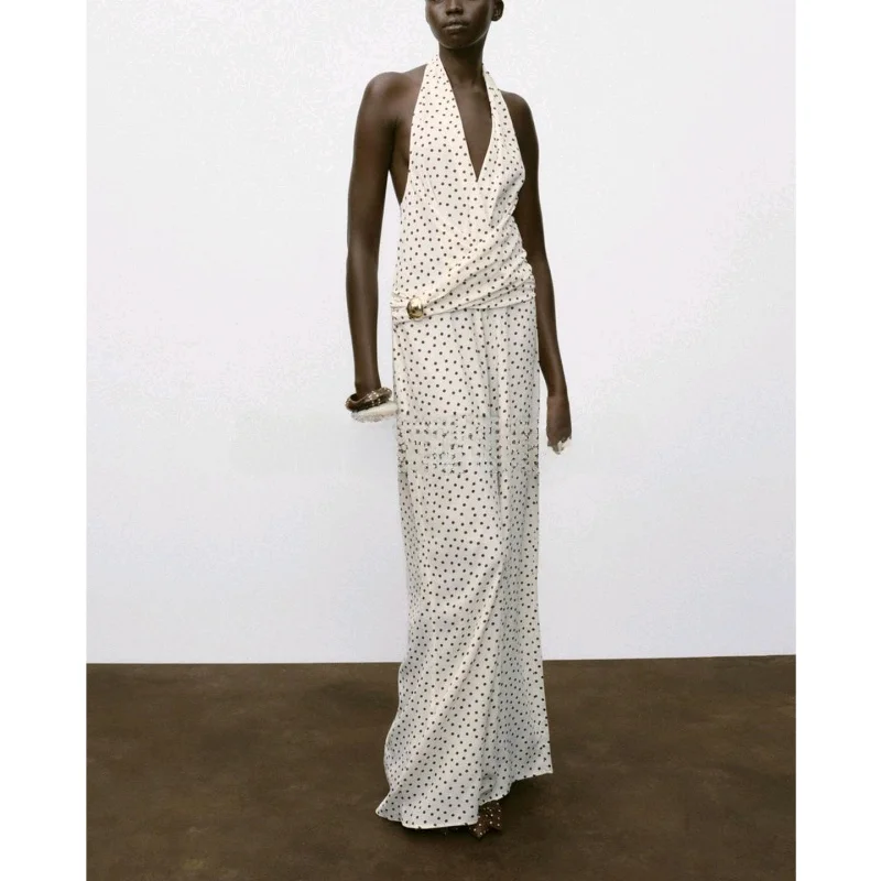 Сексуальный комбинезон с широкими брюками и принтом в горошек, новые женские осенние модные брюки с высокой талией для поездок на работу