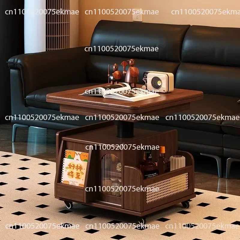 Solid Wood Liftable Folding Coffee Table Small Apartment Mobile Cart Tea Table Dual-purpose Tea Table Multi-functional Sofa