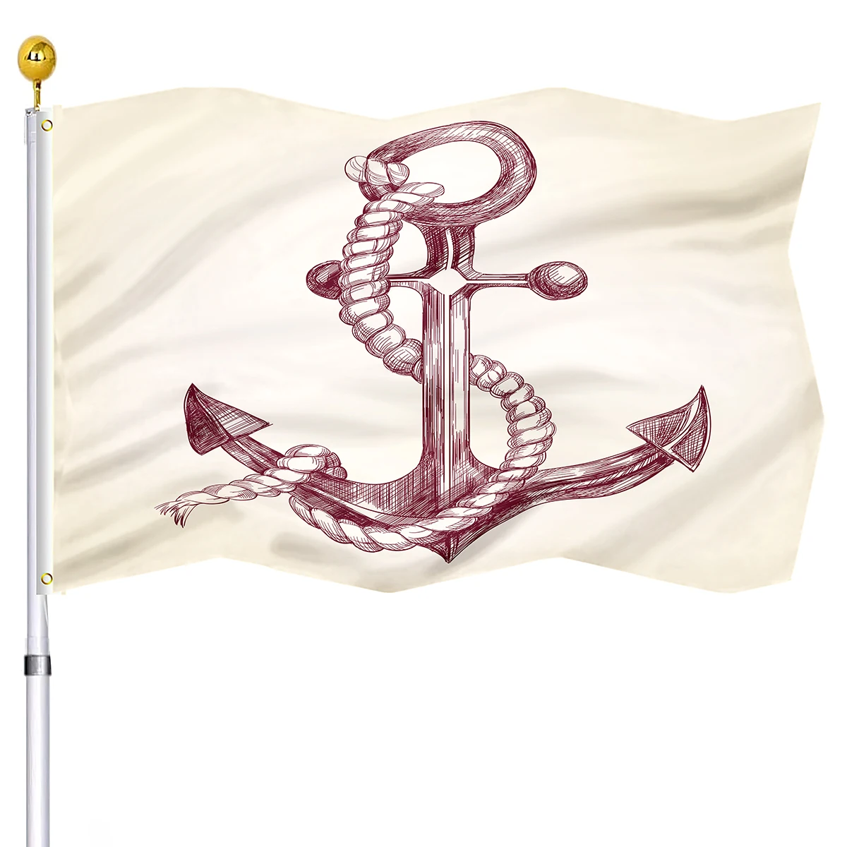 White Nautical Anchor Flag Navy Blue Background Premium Hosue Flag Holiday Party Decorative Flag with Brass Grommets for Outdoor