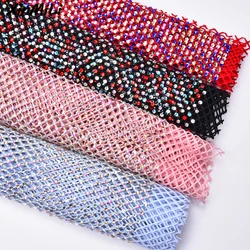 Stretch Strass Rhinestone Mesh Textile SS16 Glass Clear Crystal AB Fish Net Fabric Trim Applique DIY Clothes Shoes Hijab Scarf