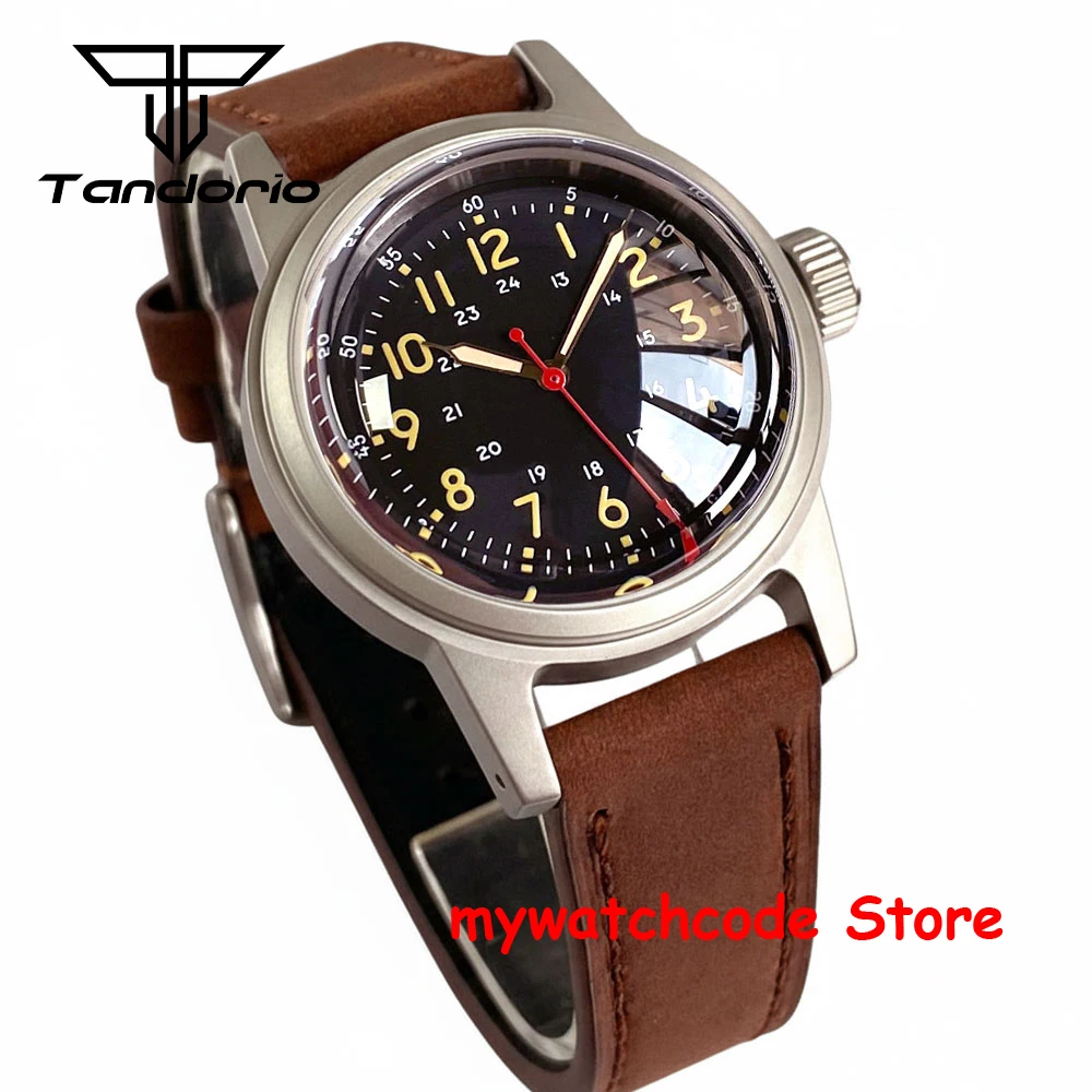 Tandorio Japan NH35A/PT5000/Miyota8215 Movt 36mm Military Mechanical Domed Sapphire Watch Men Arched Red Arrow Vintage Clock