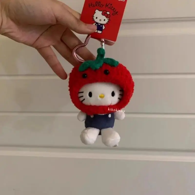 Kawaii hello kitty chaveiro de pelúcia sanrio dos desenhos animados anime tomate kt pingente de pelúcia brinquedos saco zíper decoração presentes do feriado