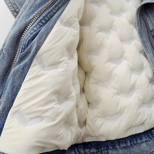 Nowa koreańska zimowa kurtka jeansowa damska z kołnierzem z prawdziwego futra lisa, odpinana wkładka puchowa, luźny płaszcz z futrem.