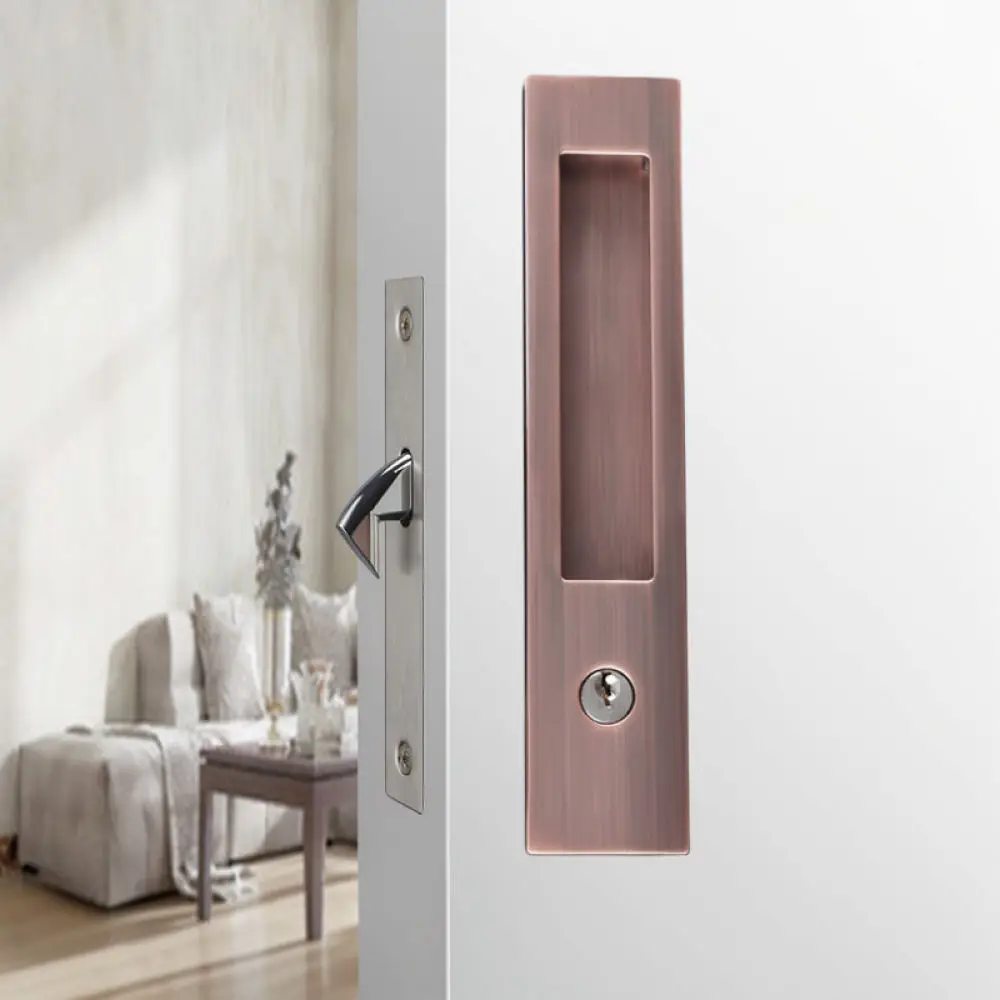 Invisible Square Sliding Door Latch Handle For Interior Wood Doors Pocket Folding Hardware Zinc Alloy Security Privacy Lock