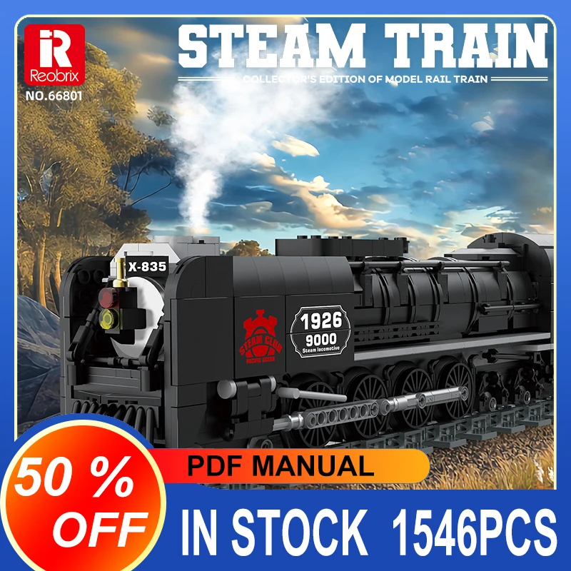 

REOBRIX 66801 MOC Pacific Railway 9000 Electric Steam Train Building Blocks Bricks Assembling Model DIY Toys for Boys Birthday