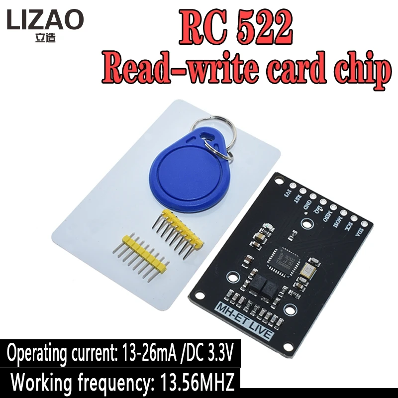 LIZAO RC522 RFID Module 13.56MHz 6cm SPI Read Write Kit with S50 Tags for Arduino Uno R3 2560 DIY