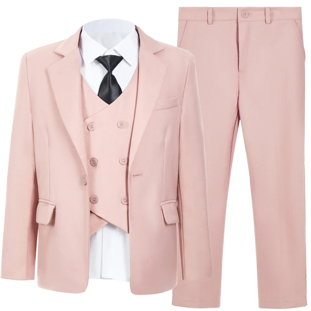 Pink Smart Boys Suits 4 Pieces Wedding Guest Clothes Fast Delivery Kids Slim Fit Suit Set Banquet Party Tuxedo Plus Size