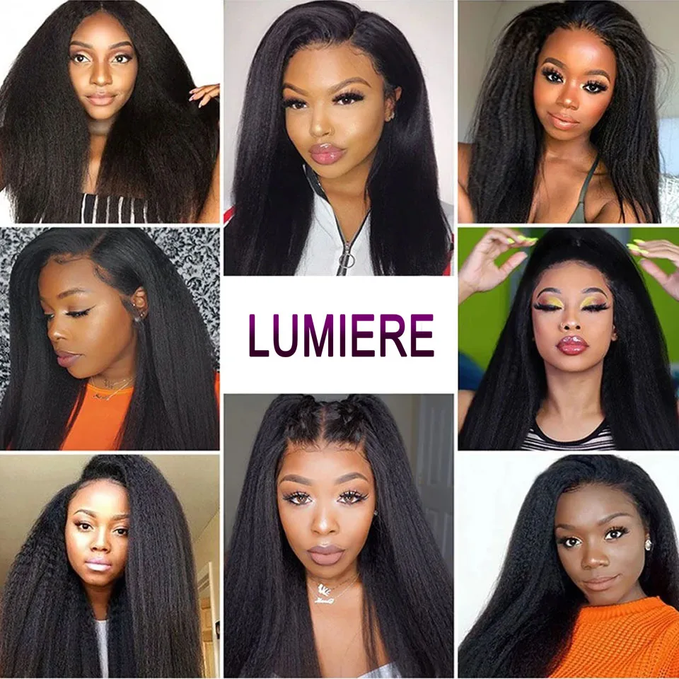 Lumiere-Peruca de Cabelo Humano Kinky Reta para Mulheres, Perucas Brasileiras Glueless, Fecho Frontal com Renda, Fácil de Usar, 4x4 HD, 13x4