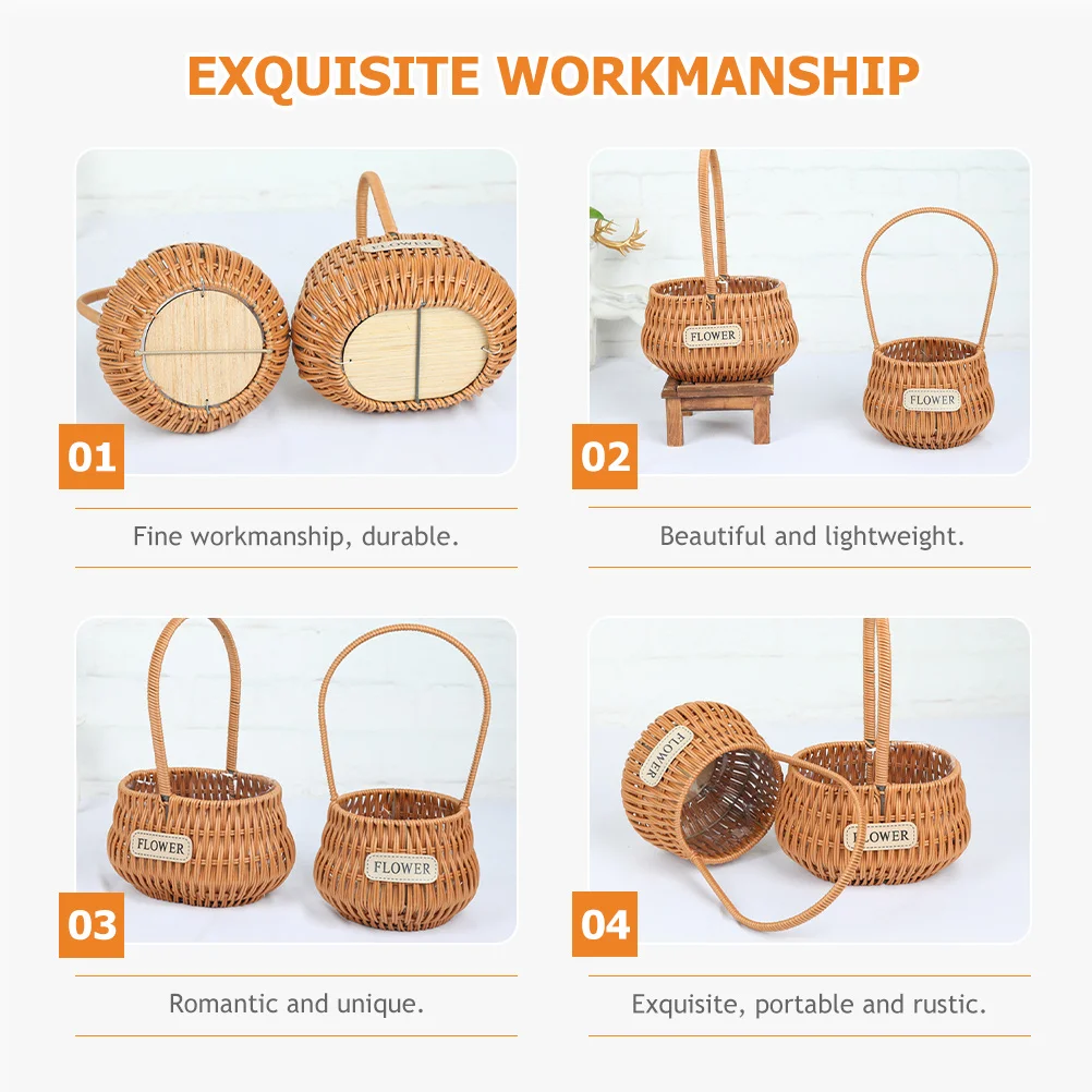 

1pcs Small Woven Flower For Wedding Flower With Handle Lightweight Petal Basket Easter Wedding Party Decor Storage Basket