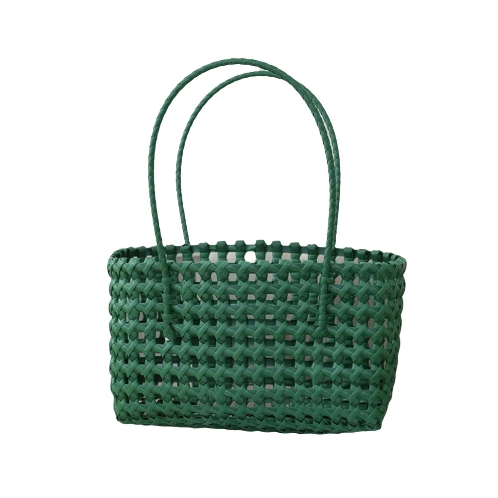 

Plastic Hollow Weave Bag Large Capacity Bohemian Style Beach Tote Bag Vacation Style Countryside Style Vegetable Basket Bag