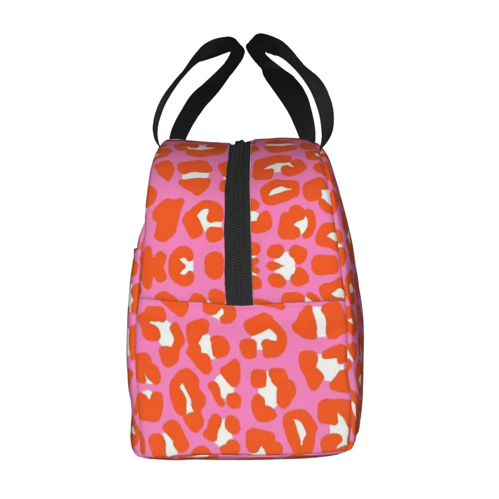 Pink And Orange Leopard Spots Preppy Aesthetic Print Insulated Lunch Bag Portable Reusable Lunch Box Thermal Cooler Tote Bag