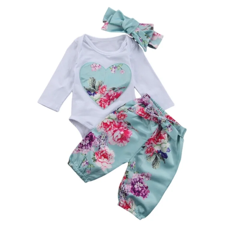 Newborn Baby Girls Clothes New Kid Floral 3 Pieces Sets Cute Romper+Pants+Headband Infant Toddle Girl Clothing Outfit 3-24Months