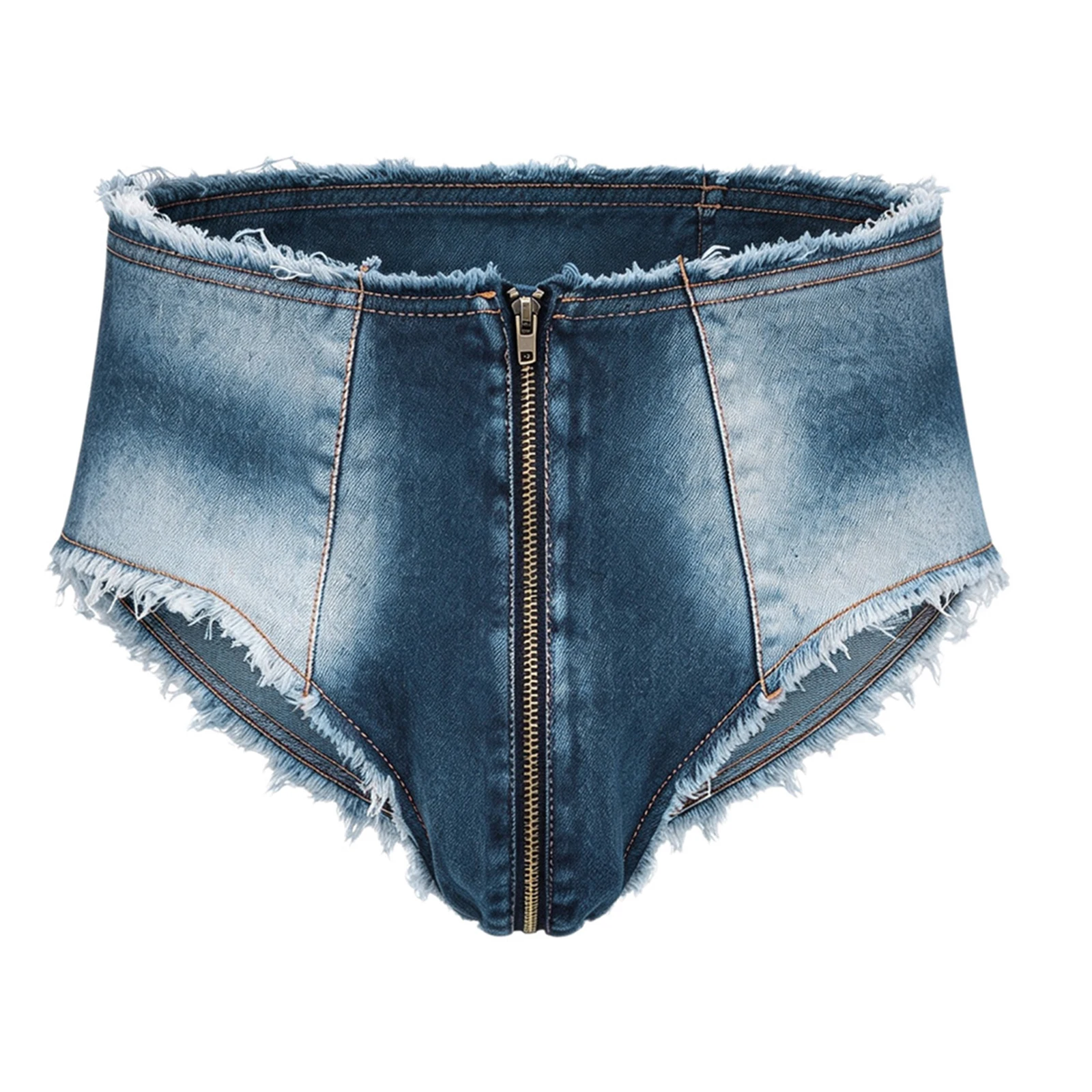Mens Raw Hem Denim Shorts Briefs Low Rise Zipper Front Hot Pants for Party Nightclub Music Festivals Concert Stage Performance