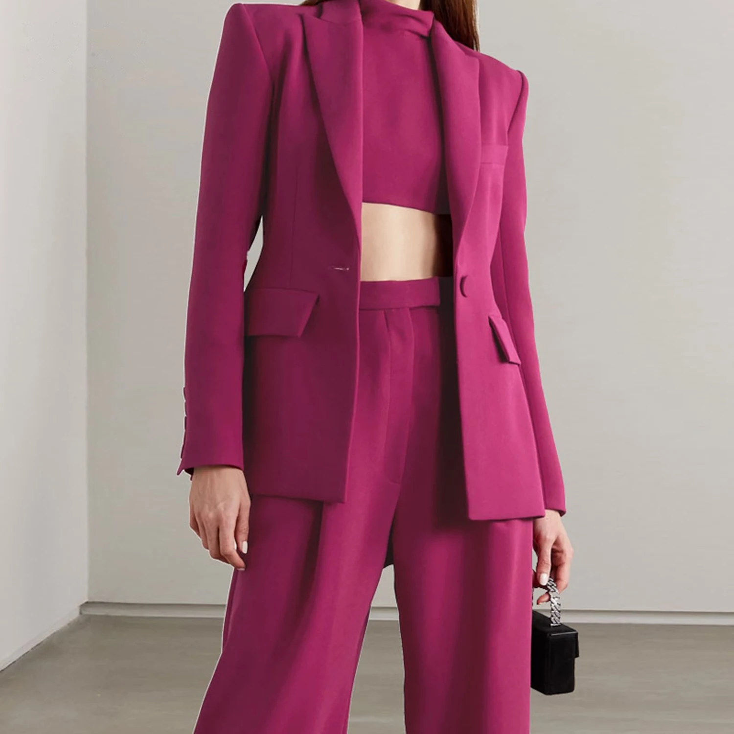 Allingentle Rot Revers Damen 2-teiliges Set Business-Anzug Mode Langarm Anzug Jacke Hosenanzug Set Anpassen