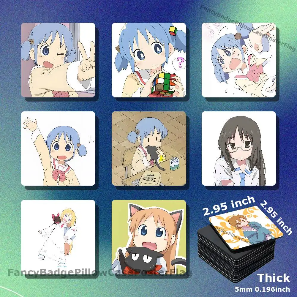 N-Nichijou Mio Yuuko Acrylic Refrigerator Magnets Square Tiles with Magnetic Sheets for Home Decoration