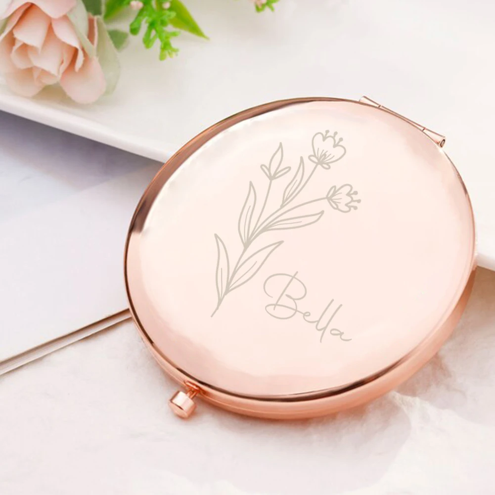 1pc Lovely flower Customized Name Pocket Mirror Round Circle Mirror Folding Mirror Makeup Mirror