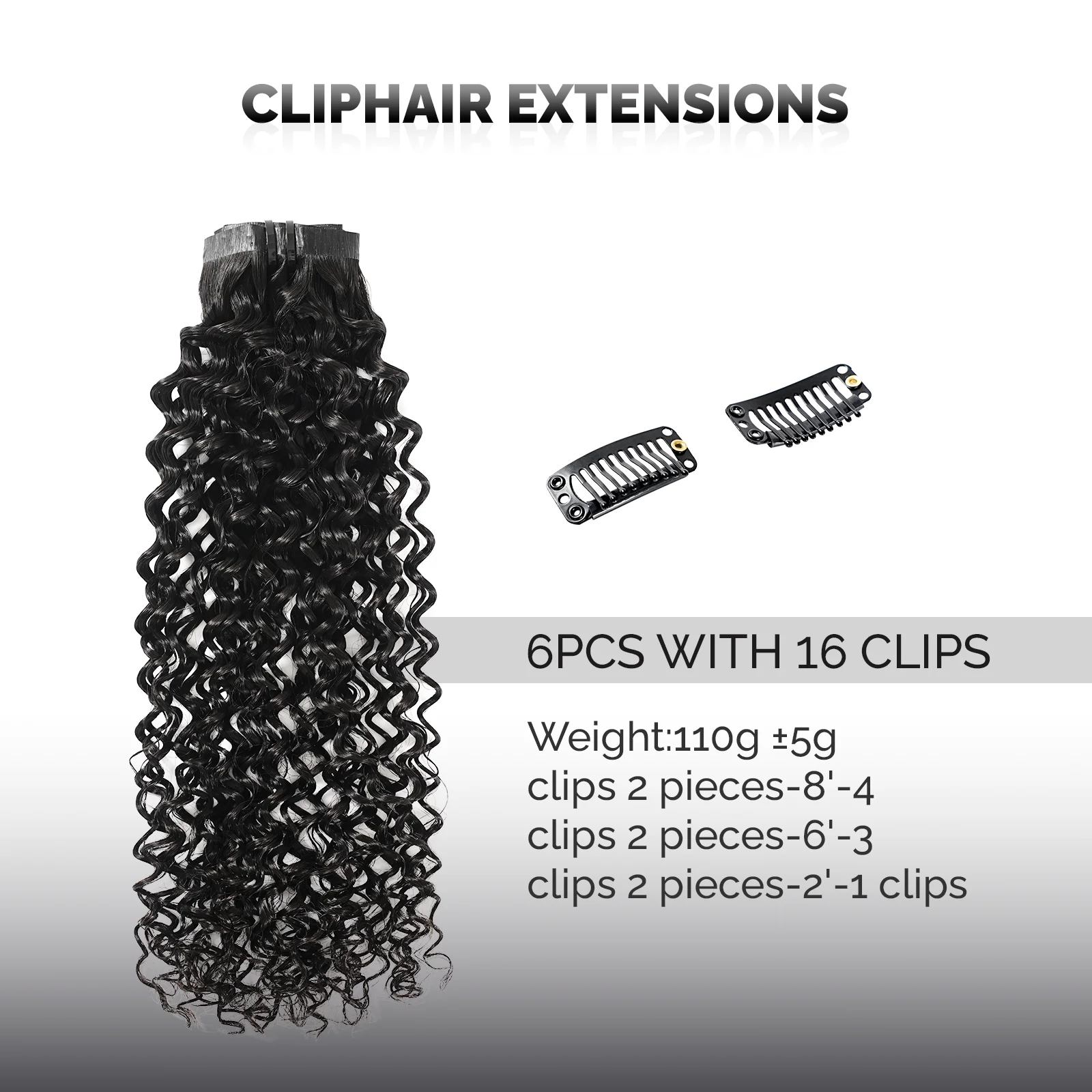 Powcign Light Curly PU Clips In Human Hair Extensions Natural Color Invisible Weft In Brazilian Remy Human Hair 110G