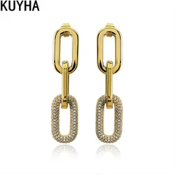 Exaggerated Stainless Steel Chain Drop Earrings for Women Crystal Link Long Dangle Earring Studs Statement Link Earrings