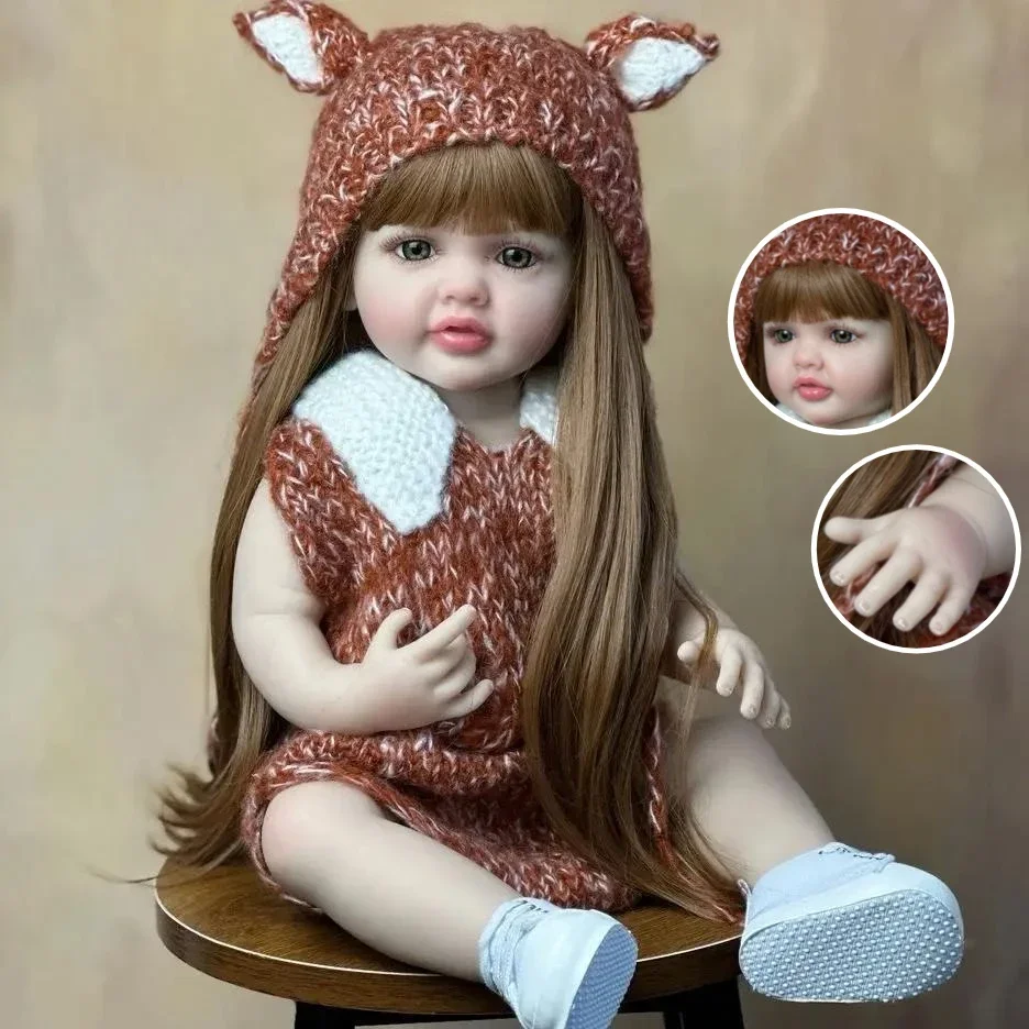 BZDOLL 55cm 22 Zoll Lebensechte Reborn Baby Neugeborenen-Puppe mit Vollweichem Vinyl-Körper Prinzessin Kleinkind Bebe Geburtstagsgeschenk