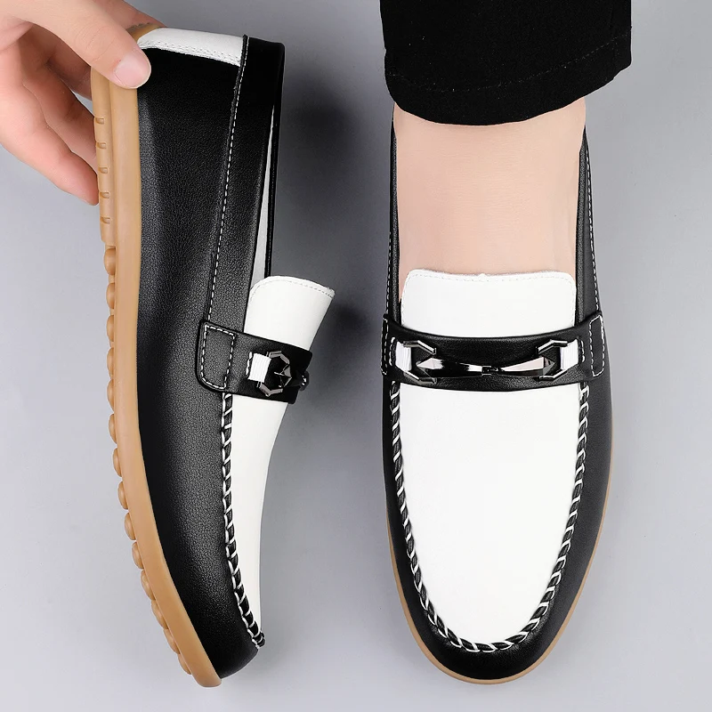 

Fashionable Spring New Men's Two-layer Cowhide Soft Soled Bean Leather Shoes Brand Men's Comfortable and Non Slip Casual Loafers