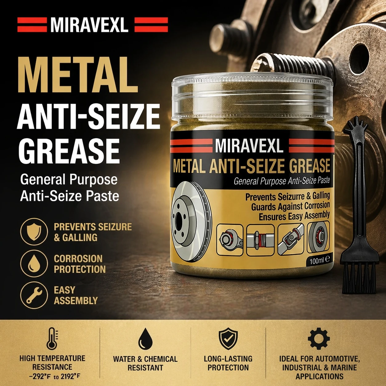 Ultra High Temp Anti-Seize Assembly Grease With Brush, Bolt Thread Anti-Rust Lubricant For Car Machinery Hardware Screw Parts
