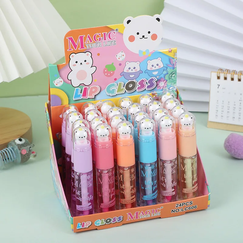 Wholesale 24pcs Cute Cat Lip Gloss Color Change Students Natural Moisturizing Lip Gloss Kids Girls Lip Oil Kawaii Lips Care Bulk