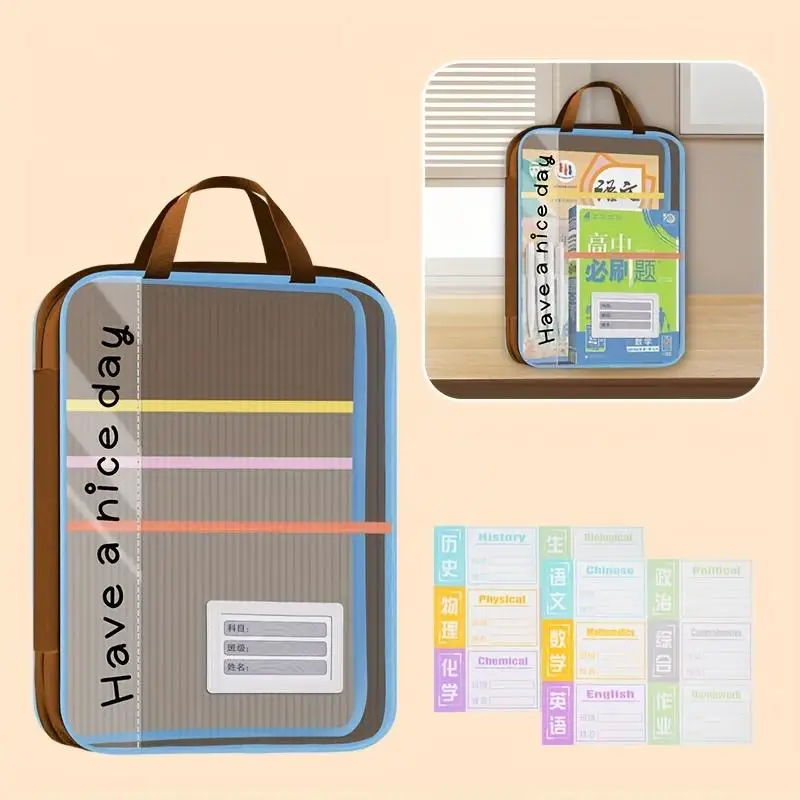 Transparent A4 zipper file bag, multi-layer storage L-shaped large-capacity mesh storage bag, office and study supplies