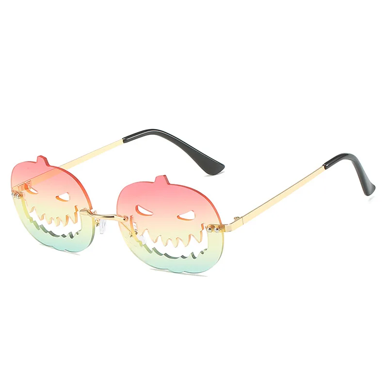 Halloween-themed personalized pumpkin sunglasses, trendy European and American style, oval frame, hollow design, and quirky look