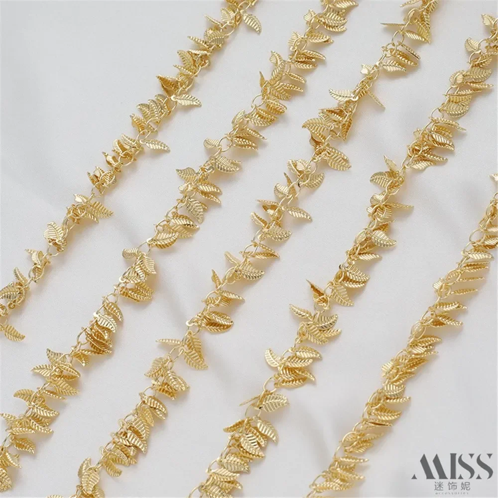 14K Gold Plated Hanging Pattern Leaf Handmade Loose Chain DIY Accessories Bracelet Necklace Earrings Hanging Chain Decorative