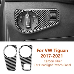 For Volkswagen VW Tiguan 2017-2021 Carbon Fiber Car Headlight Switch Panel Frame Decorative Sticker Auto Interior Accesorios