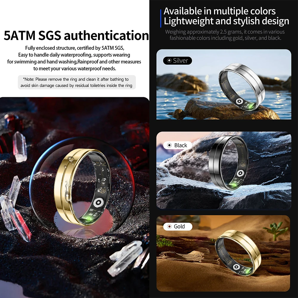 R11 Anello intelligente alla moda Ultra sottile Spessore 2,2 mm Guscio in acciaio inossidabile Fitness Health Tracker Frequenza cardiaca Monitor di ossigeno nel sangue