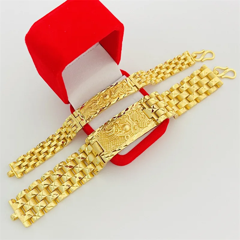 

Luxurious 24K real gold dragon and phoenix hand-row bracelet au9999 gold embossed dragon pattern hand decoration men and women