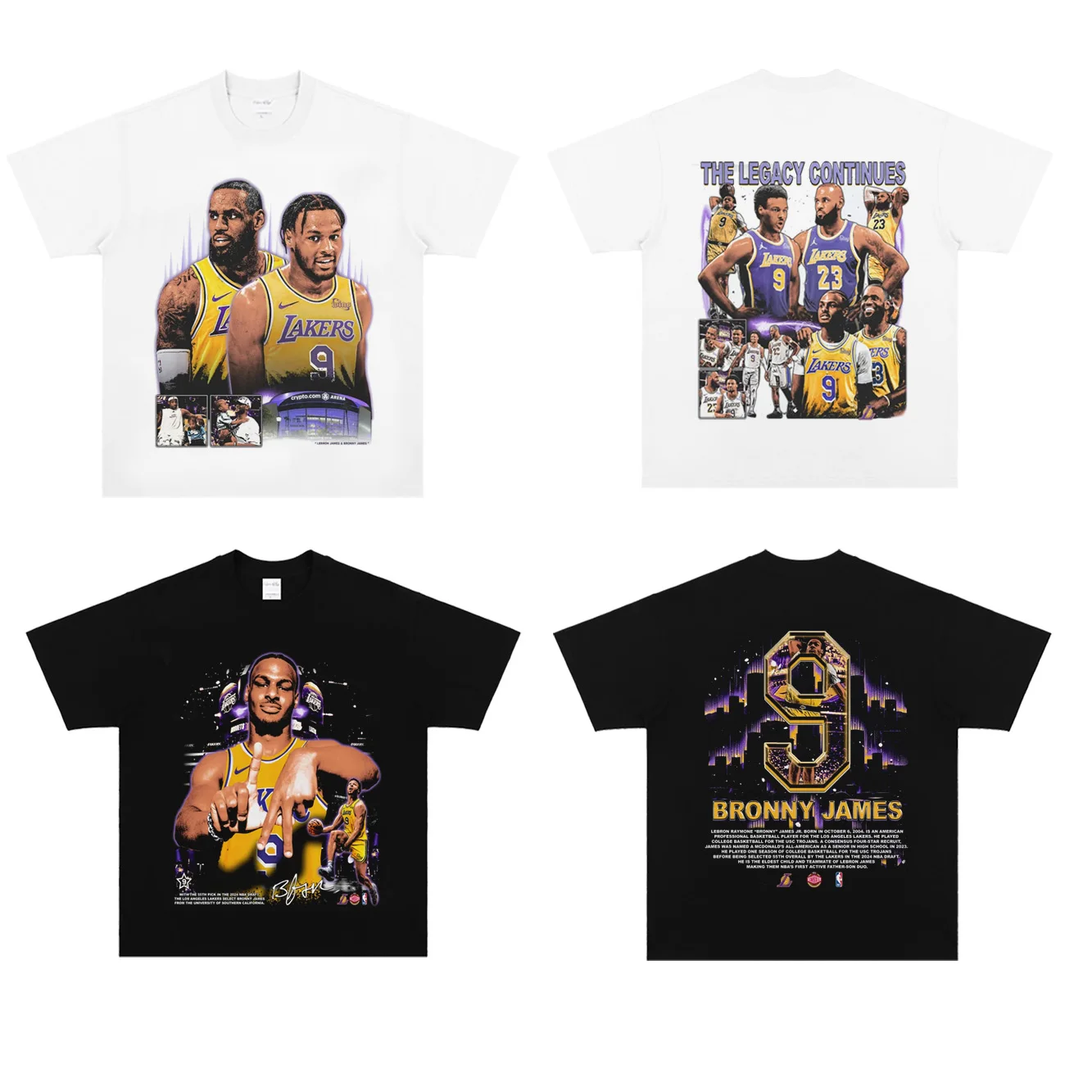 Bronny James James Brownie Kurzarm-T-Shirt mit Vater- und Sohn-Print auf der gleichen Bühne, American Basketball Star Casual