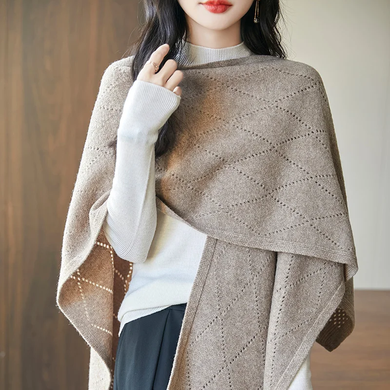 2024 autumn and winter new women\'s 100% merino wool cashmere sweater casual knitted solid color shawl fashion coat.