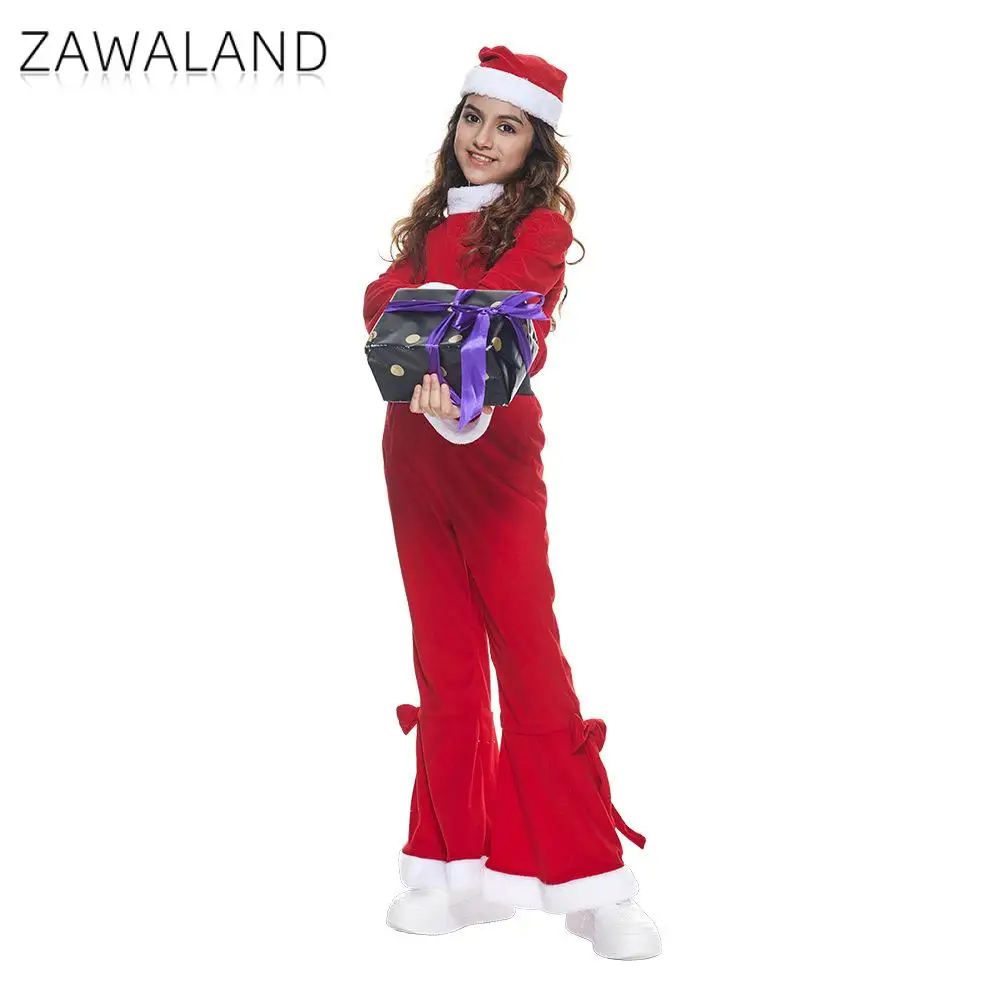 Zawaland Kid Christmas Costume Boy Girl Xmas Holiday Outfit Long Sleeve Top Pants Set with Hat Child Festival Sing Show Clothing