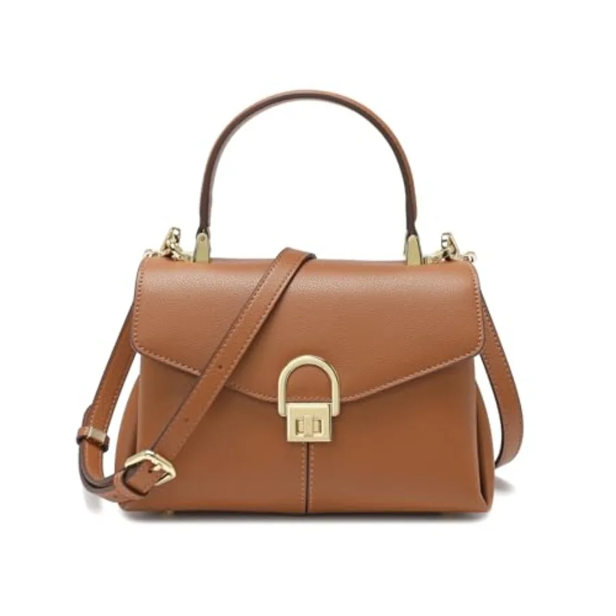 Top Handle Leather Tote Satchel Bag for Women Ladies Shoulder Purses with Metal Button Lock