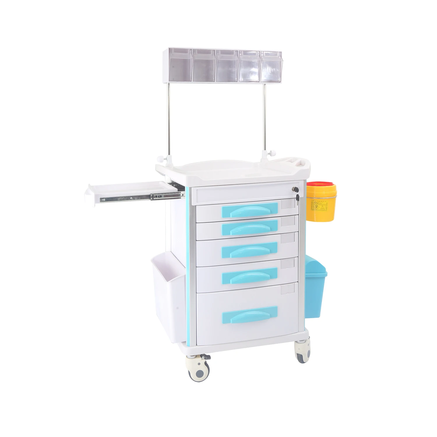 750*480*930mm Hospital Clinic Medical Emergency Multifunction Cart, ABS Medication Anesthesia Trolley with Wheel