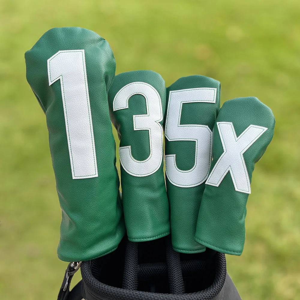 Golf Cover PU Waterproof Wooden Pole Cover Sizes 1/3/5/X White And Green Set Digital Wooden Pole Head With Built-In Plush