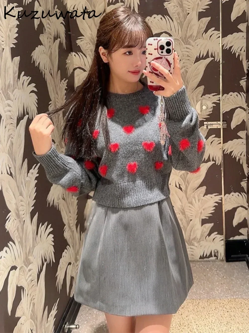 Kuzuwata Minority Sweet O Neck Long Sleeve Sweaters Knit Bow 3D Flower Lovely Knitted Japan All-match Pullover Gentle Pull Femme