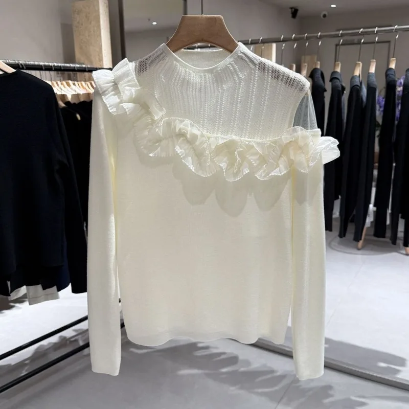 المرأة الدانتيل الربط محبوك سترة الخريف والشتاء موضة جديدة نمط الحد من العمر نصف الياقة المدورة الداخلية #1