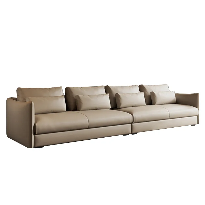 

Sofa leather Italian minimalist black first layer cowhide living room combination furniture straight row corner down sofa