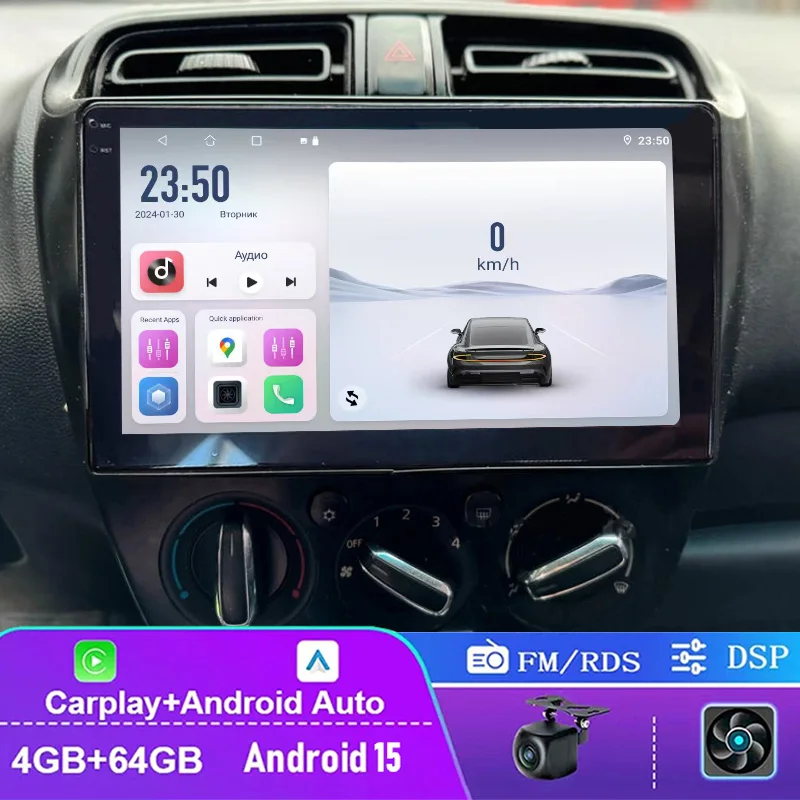 راديو سيارة 9 بوصة 4 + 64 جيجابايت لميتسوبيشي ميراج 2012 + CarPlay أندرويد شاشة لمس تلقائية للتحكم في عجلة القيادة خريطة جوجل #1