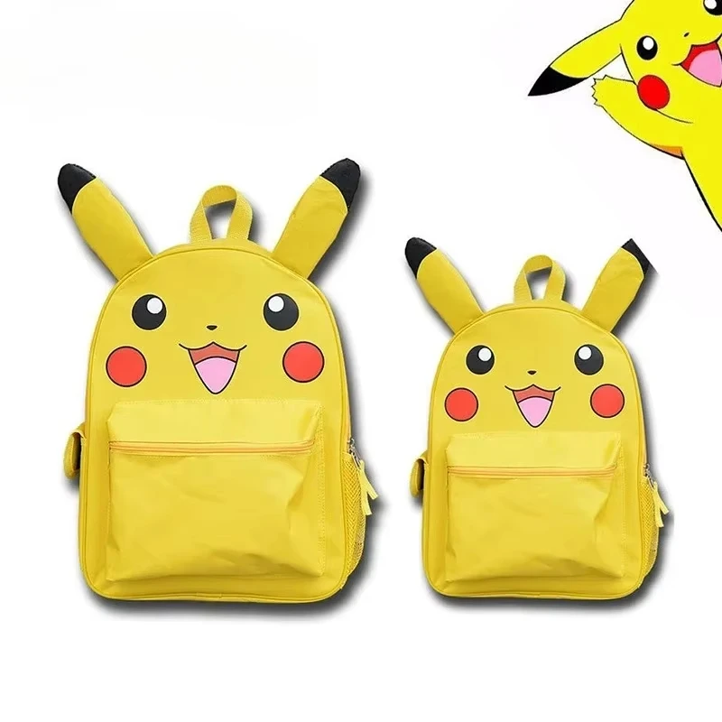 Kawaii Pokemon Pikachu Kinderrucksack, niedliche Schultasche mit 3D-Ohren-Design, leichter Canvas-Rucksack für Kleinkinder, Jungen und Mädchen, neu