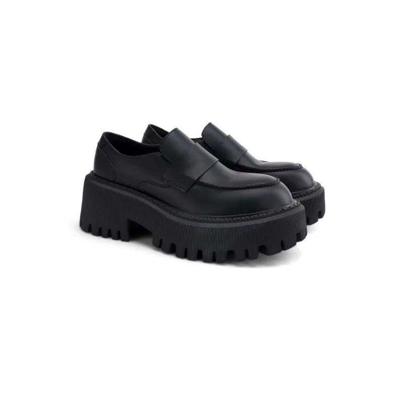 

British Style Platform Loafers Women's Fashion Lightweight One-pedal Small Leather Shoes Muffin Sole Casual Black Single Slip-on