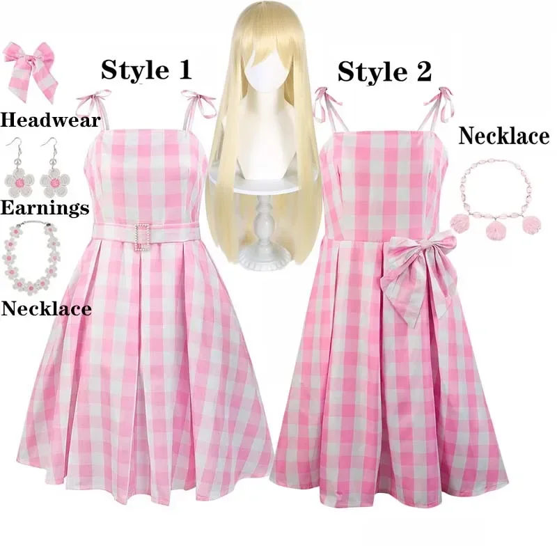 Cosplay Barbi para mulheres e meninas, roupa de Halloween, filme, Margot, Robbie, vestido rosa, Ken, Gary, Gosling, 2023