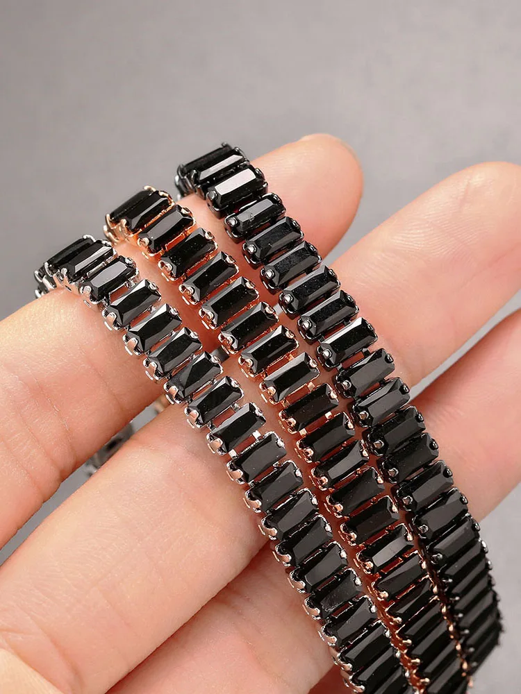 Iced Out Crystal Tennis Armbanden Voor Vrouwen Mannen Zwarte Rechthoek Zirconia Verstelbare Ketting Hiphop Sieraden Groothandel DZH051 - afbeelding 2