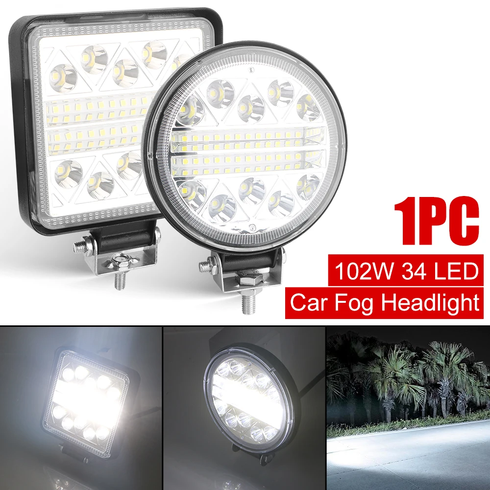 10-30V 1 PC Spot Lamp Driving Lamp 4 inch Spotlight Fog Light Car Accessories Super Bright 34 LED Driving Lamp 102W 6000K