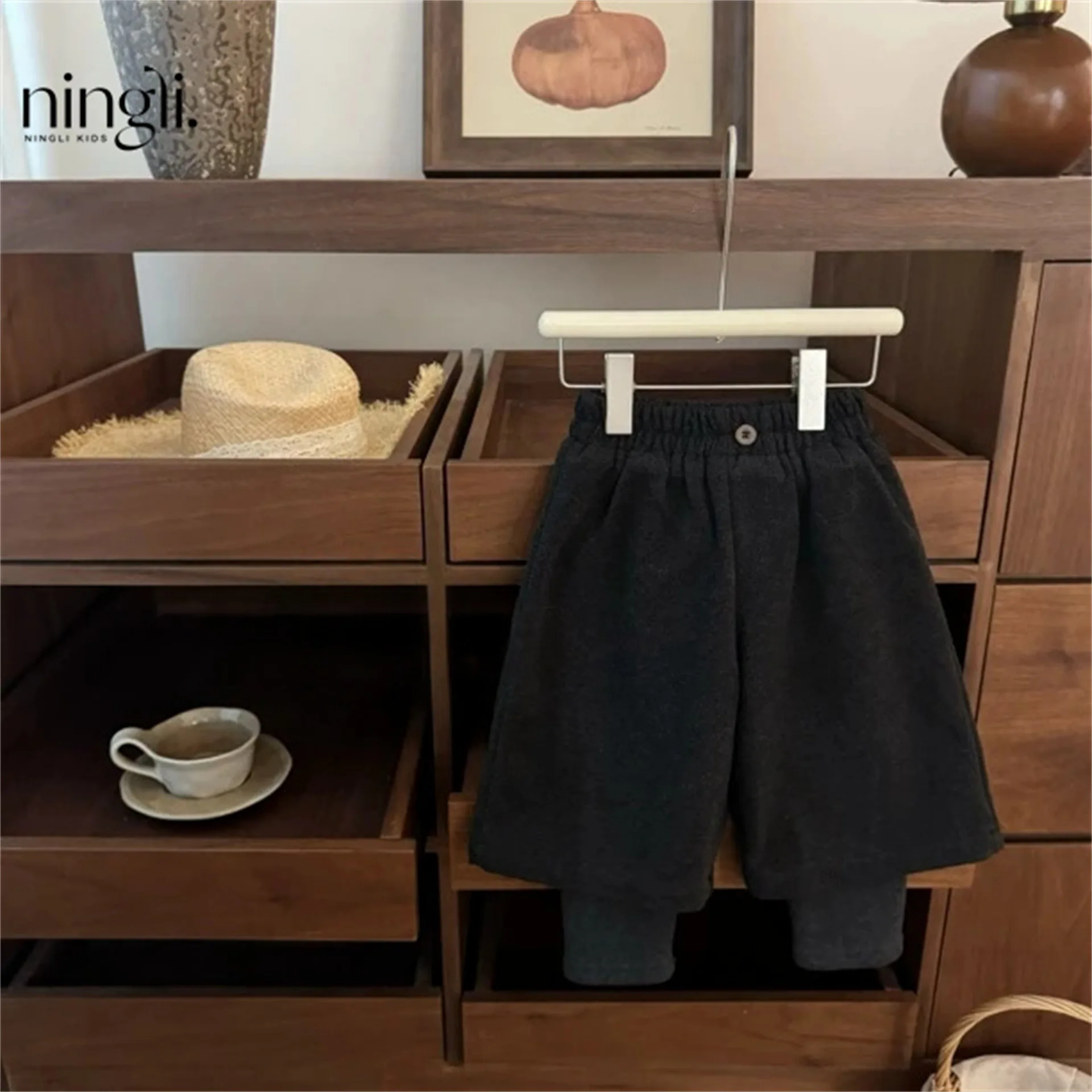 Korean Baby Girl Casual Polka Dot Velvet Versatile Fake Two-piece Woolen Pants Fashion Casual Baby Pants